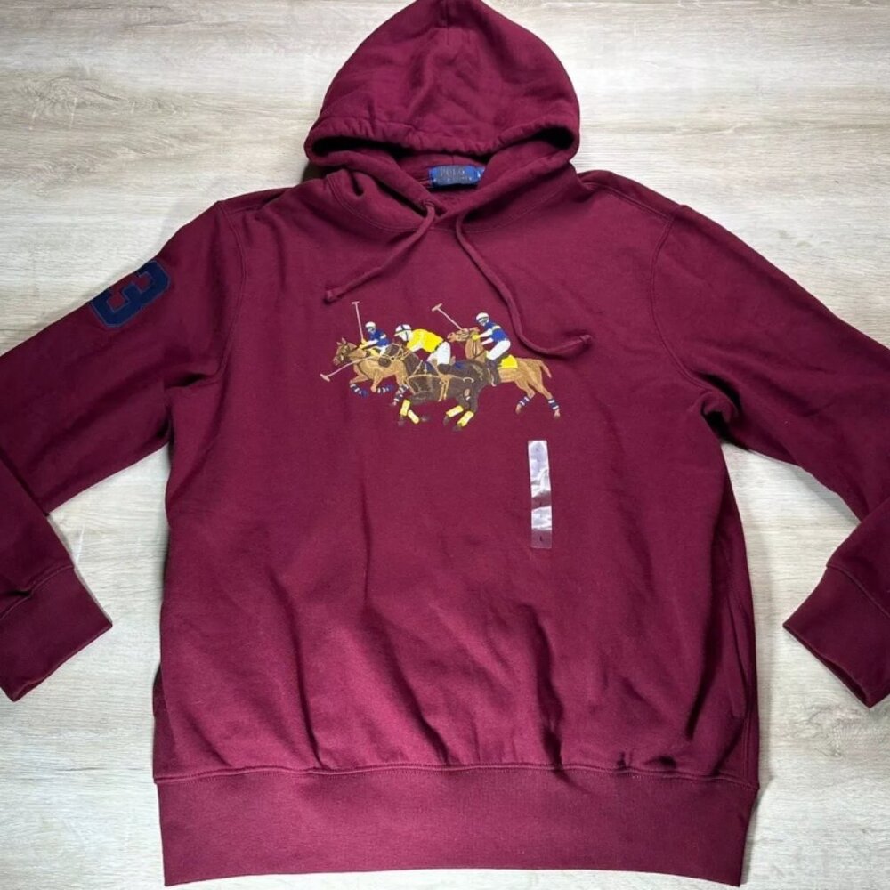 Polo Ralph Lauren Maroon Equestrian Triple Pony Sweatshirt Maroon
